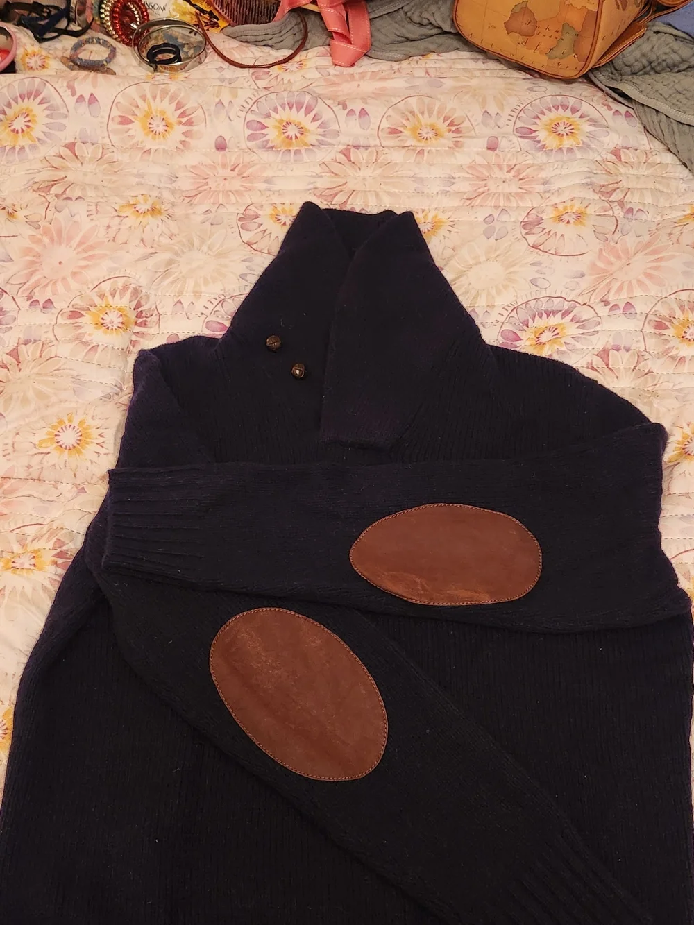 Polo by Ralph Lauren Dark Navy Shawl Turtleneck Sweater with Button Accents